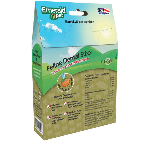 Emerald Pet Feline Dental Stixx with Tuna & Pumpkin Dental Cat Treats (3.6 oz)