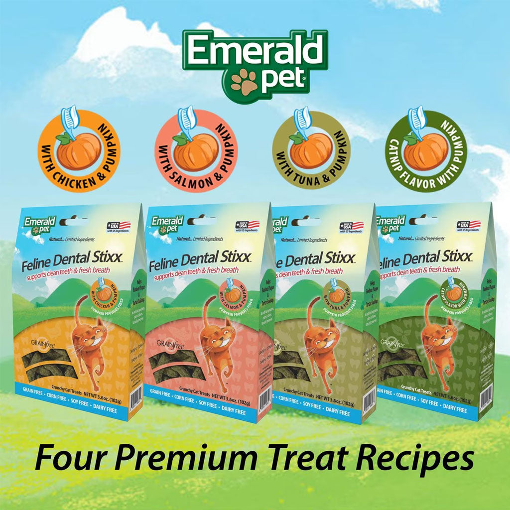 Emerald Pet Feline Dental Stixx with Tuna & Pumpkin Dental Cat Treats (3.6 oz)