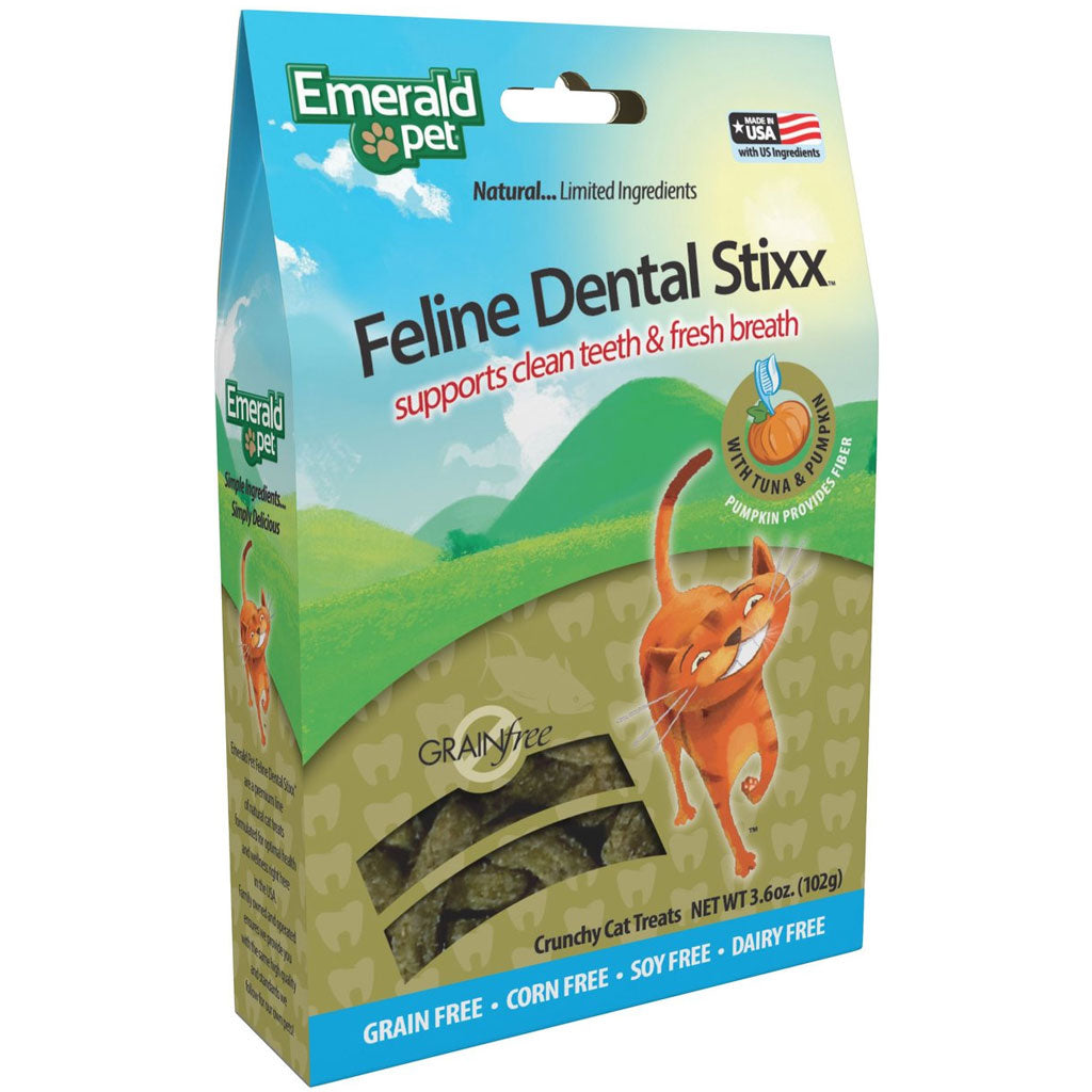 Emerald Pet Feline Dental Stixx with Tuna & Pumpkin Dental Cat Treats (3.6 oz)