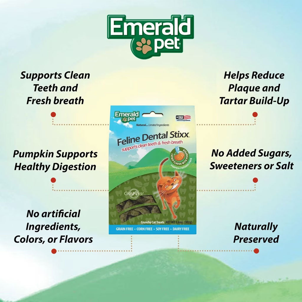 Emerald Pet Feline Dental Stixx with Catnip & Pumpkin Dental Cat Treats