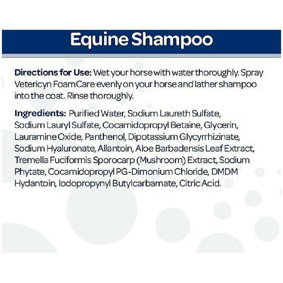 directions and ingredients on vetericyn foamcare medicated shampoo for horses