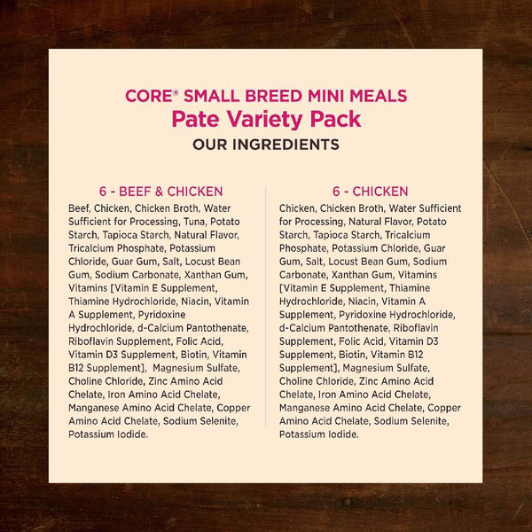 Wellness CORE Grain-Free Small Breed Mini Meals Pate Wet Dog Food Variety Pack (3 oz x 12 pouches)