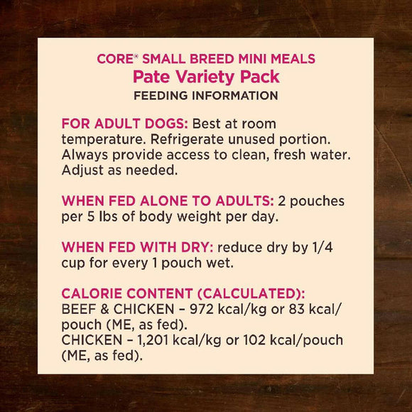Wellness CORE Grain-Free Small Breed Mini Meals Pate Wet Dog Food Variety Pack (3 oz x 12 pouches)
