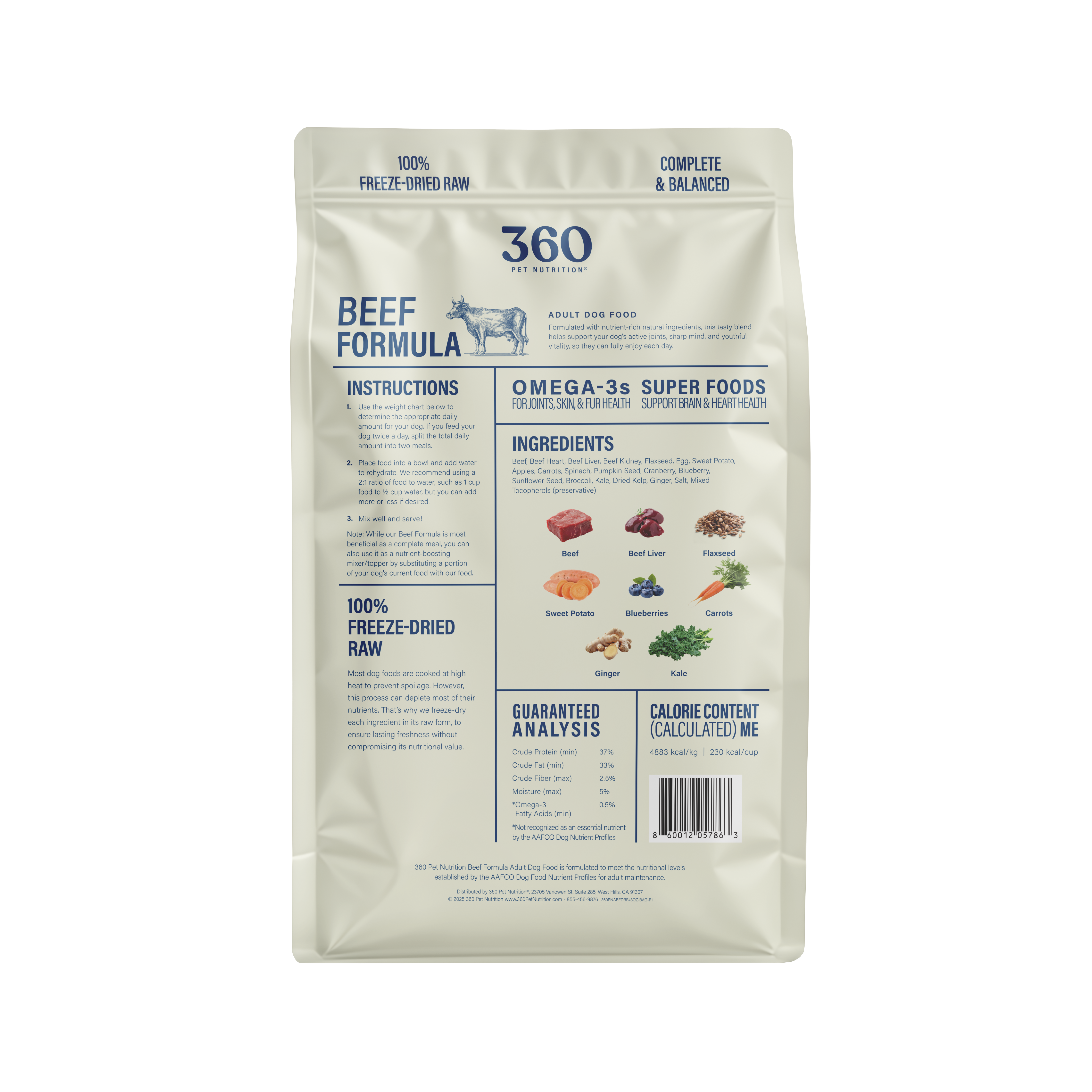 360 Pet Nutrition Beef Freeze Dried Raw Adult Dog Food