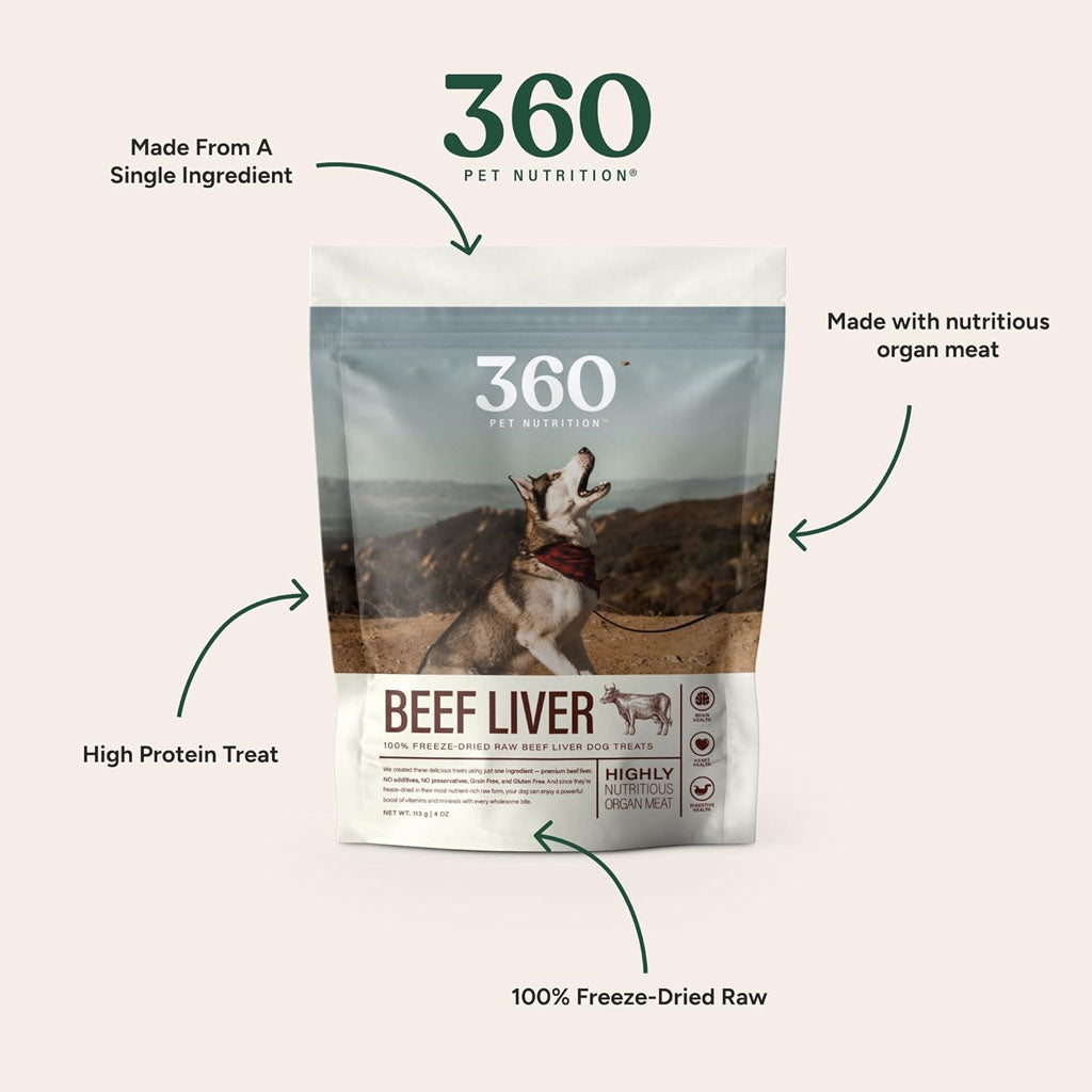 360 Pet Nutrition Freeze Dried Raw Beef Liver Dog Treats 4oz