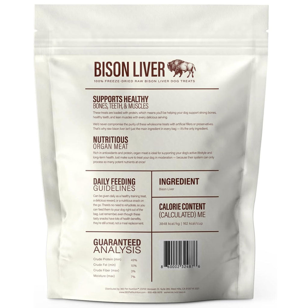 360 Pet Nutrition Bison Liver Freeze Dried Dog Treats, 4-oz