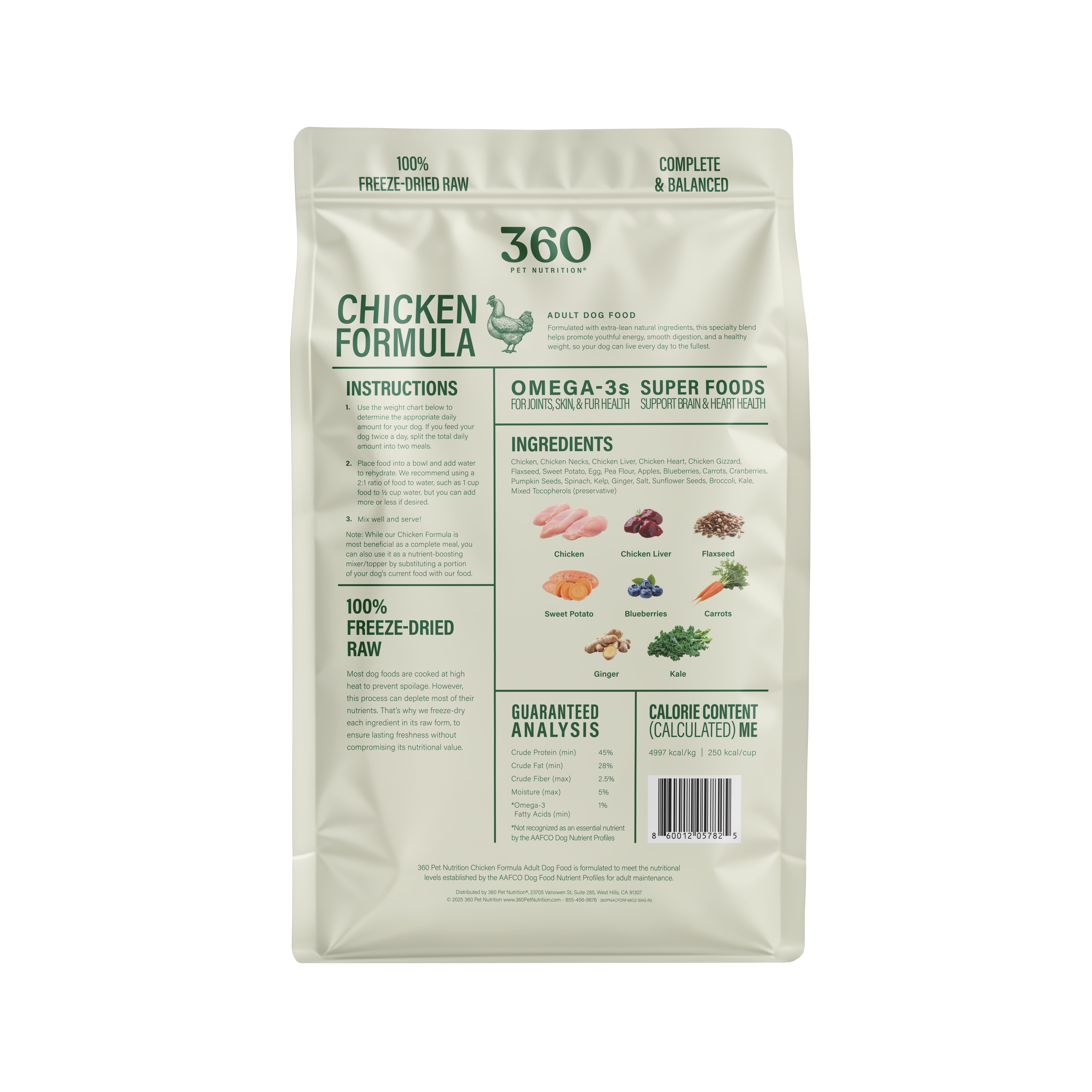 360 Pet Nutrition Chicken Freeze-Dried Raw Adult Dog Food