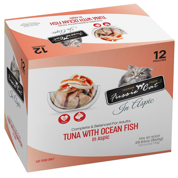 Fussie Cat Premium Tuna with Ocean Fish in Aspic Wet Cat Food, 2.47-oz pouch, 12 pack