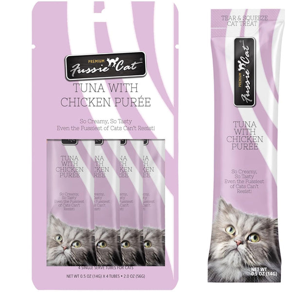 Fussie Cat Tuna with Chicken Puree Lickable Cat Treats, 0.5-oz x 4-tubes