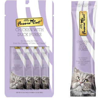 Fussie Cat Chicken with Duck Puree Lickable Cat Treats, 0.5-oz x 4-tubes