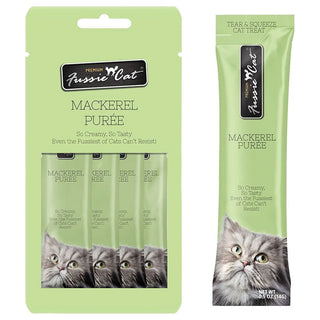 Fussie Cat Mackerel Puree Lickable Cat Treats, 0.5-oz x 4-tubes