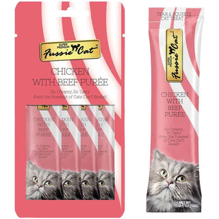 Fussie Cat Chicken with Beef Puree Lickable Cat Treats, 0.5-oz x 4-tubes