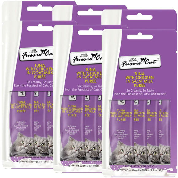 Fussie Cat Tuna with Chicken in Goat Milk Puree Lickable Cat Treats, 2-oz, 6-pack