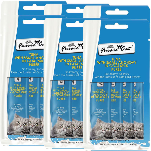 Fussie Cat Tuna with Small Anchovy in Goat Milk Puree Lickable Cat Treats, 2-oz 6-pack