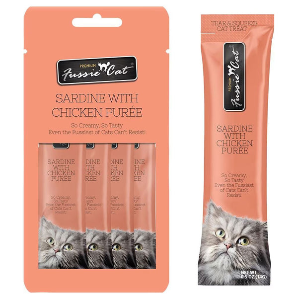 Fussie Cat Sardine with Chicken Puree Lickable Cat Treats, 0.5-oz x 4-tubes