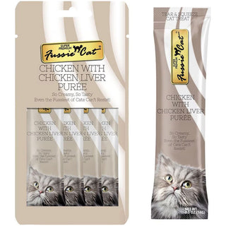 Fussie Cat Chicken with Chicken Liver Puree Lickable Cat Treats, 0.5-oz x 4-tubes