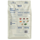360 Pet Nutrition beef formula dog food package on a white background