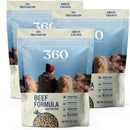 360 Pet Nutrition beef formula dog food packages on a white background