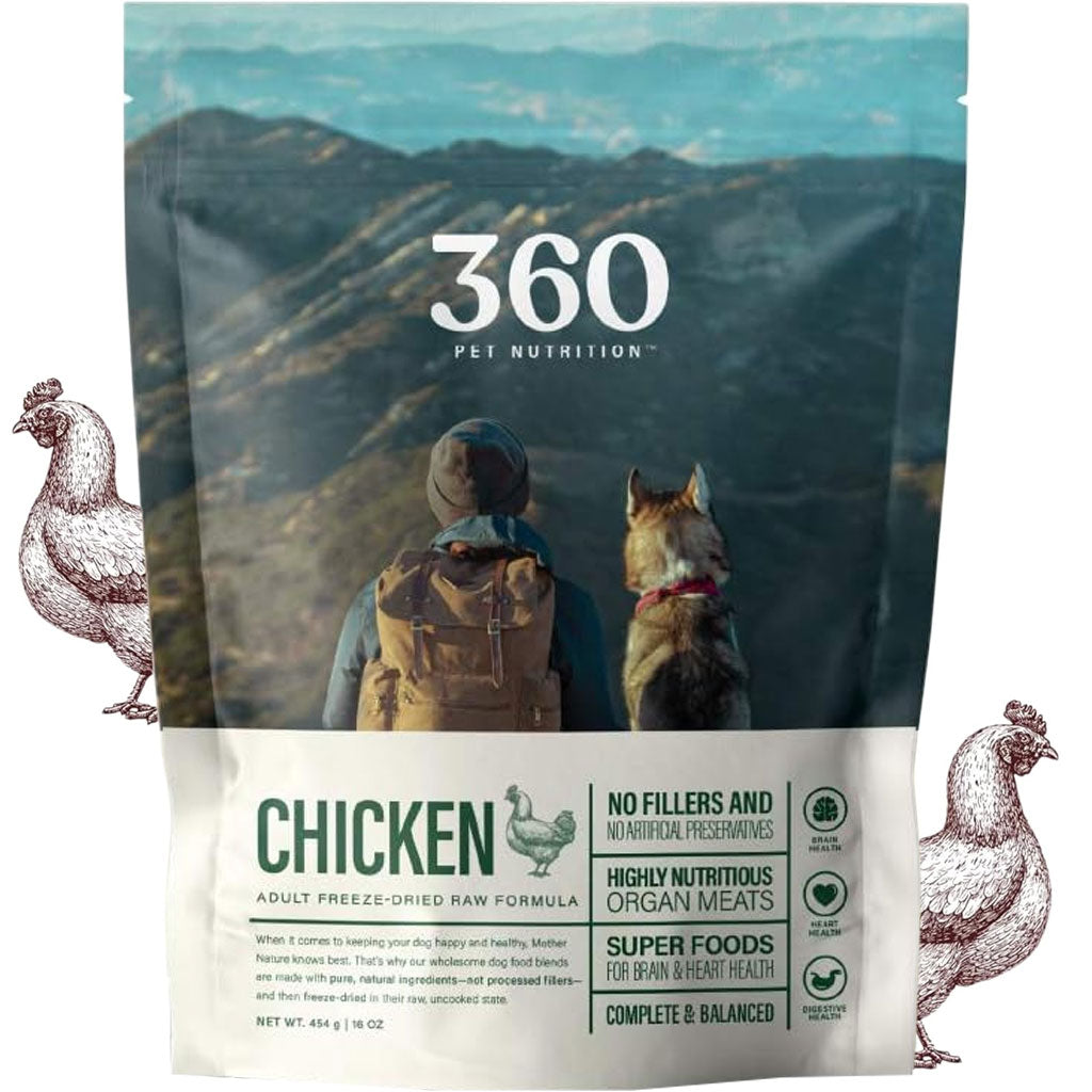 360 Pet Nutrition Chicken Freeze-Dried Raw Complete Meal for Adult Dogs 16oz