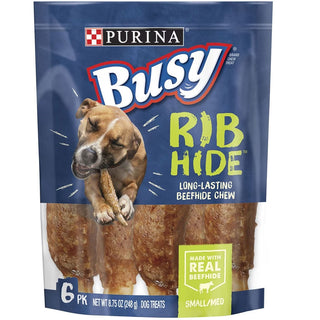 Busy Rib Hide Long-Lasting Beef Hide Chew Small/Medium Dog Treat 6count