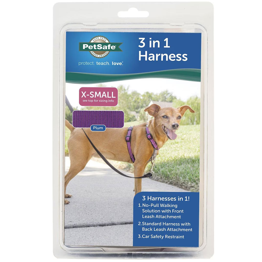 PetSafe 3-in-1 Dog Harness with Car Control Strap, Plum XS