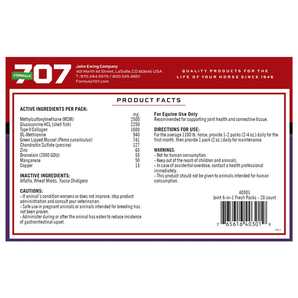 Formula 707 Joint 6-in-1 Daily Fresh Packs For Horse (28 Day Supply)