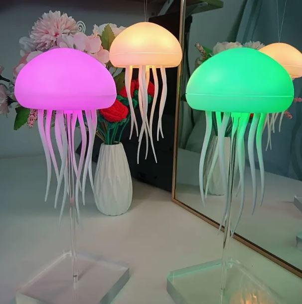 LED Jellyfish Night Light - Rechargeable Ambient Decoration Lamp Modern Mood Lighting Nightstand LED for Bedroom Indoor