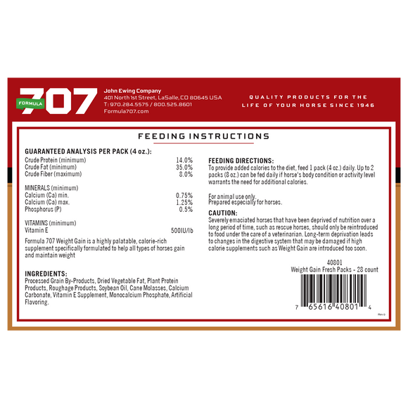 Formula 707 Weight Gain Daily Fresh Packs Horse Supplement (28 Day Supply)