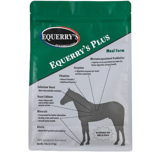 Package of Equerry's Plus horse supplement with green and white design.