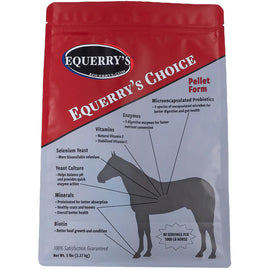 Equerry's Choice horse supplement package with red and gray design