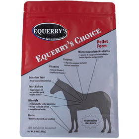 Equerry's Choice horse supplement package with red and gray design