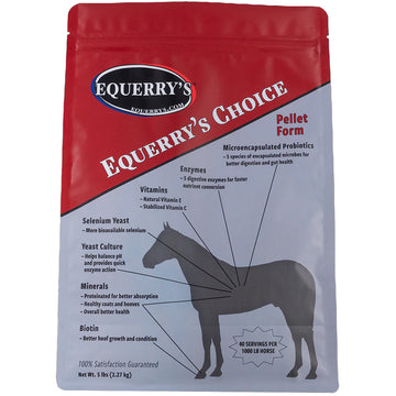 Equerry's Choice horse supplement package with red and gray design