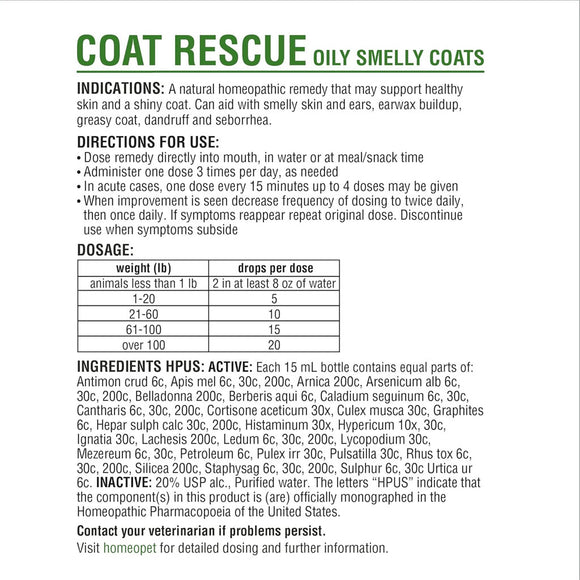 HomeoPet Coat Rescue Only Smelly Coats for Small Animals