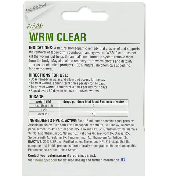 HomeoPet Avian WRM Clear for Poultry & Birds