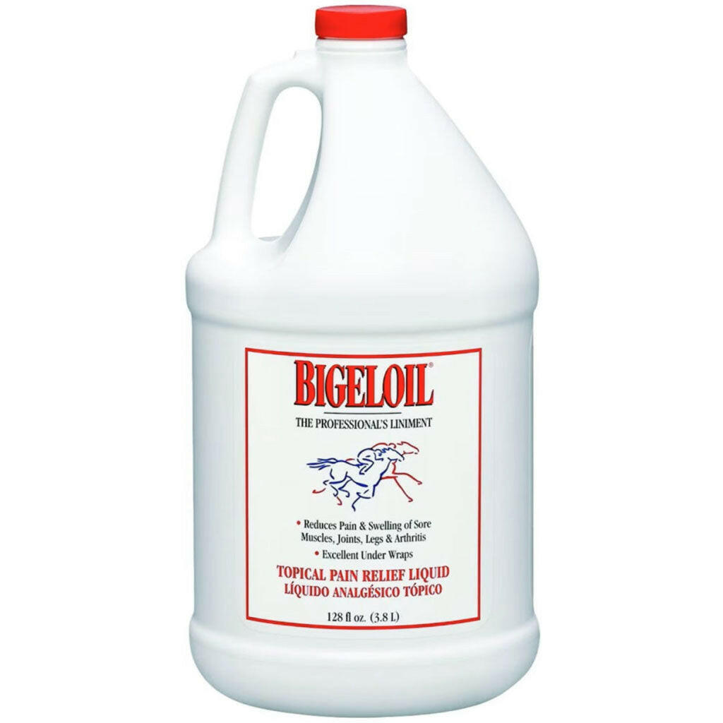 Absorbine Bigeloil liniment gel is a trusted product for equine muscle care.