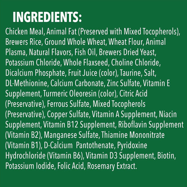 Greenies Feline SmartBites Skin & Fur Chicken Flavor ingredients