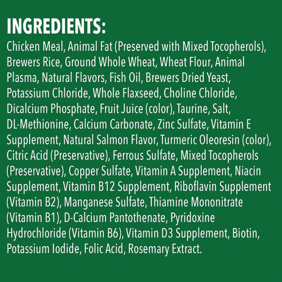 Greenies Feline SmartBites Skin & Fur Salmon Flavor  ingredients