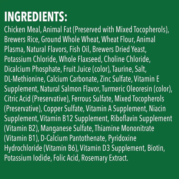Greenies Feline SmartBites Skin & Fur Salmon Flavor  ingredients