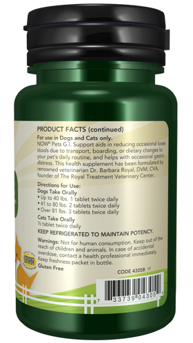 NOW Pets GI Support Dog & Cat Supplement, 90 ct - 0