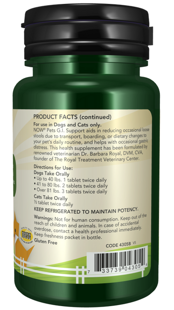NOW Pets GI Support Dog & Cat Supplement, 90 ct - 0