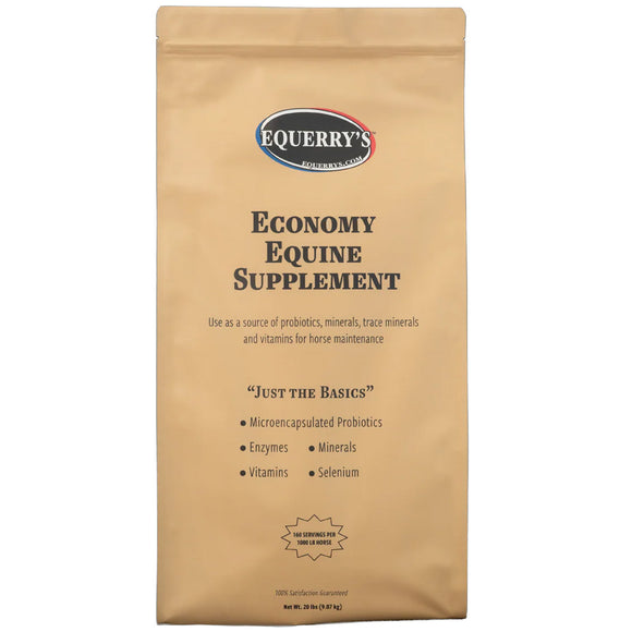 Beige package of Equerry's Egonomy Equine Supplement on a white background