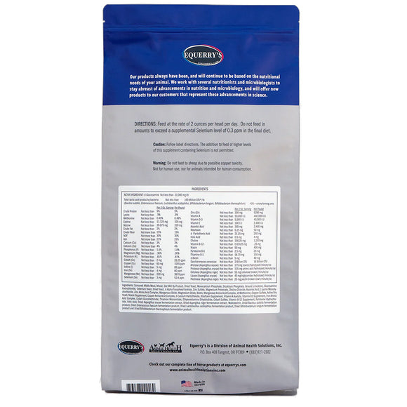 Back view of a blue and gray package with nutritional information on a white background