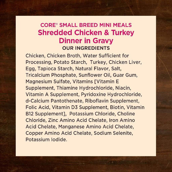 Wellness CORE Grain-Free Small Breed Mini Meals Shredded Chicken & Turkey in Gravy Wet Dog Food (3 oz x 12 pouches)