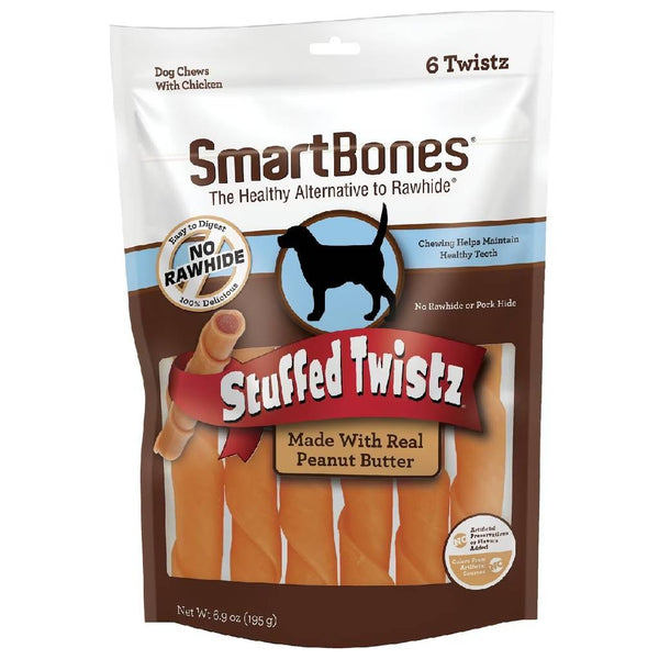 SmartBones Stuffed Twistz with Peanut Butter Rawhide-Free Chews (6 twistz)