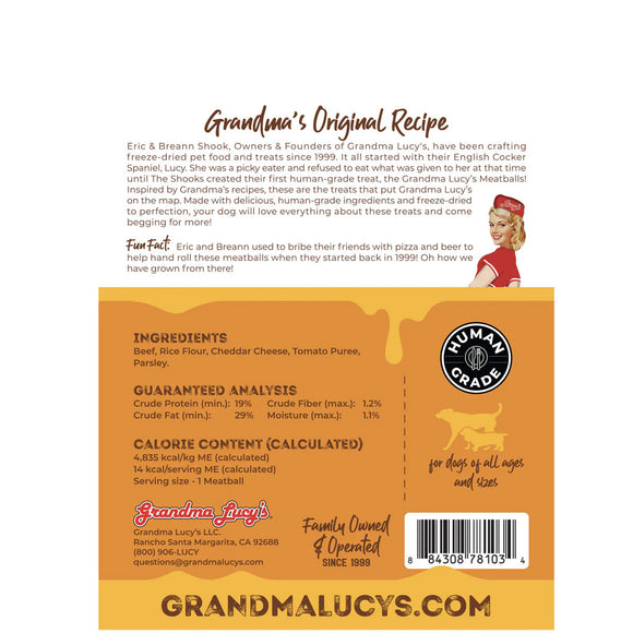 Back of a package with 'Grandma Lucy's' branding and product details.