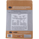 Back of a pet food package with text and labels