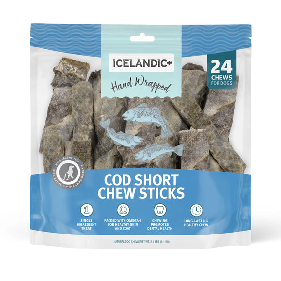 Icelandic+ Hand Wrapped Cod Skin Long Chew Stick Dog Treats.