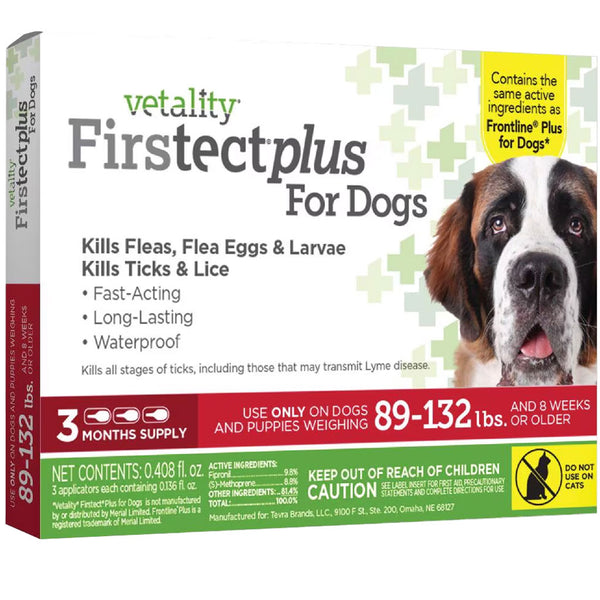 TevraPet Vetality Firstect Plus Flea & Tick Treatment for Dogs, 89-132 lbs