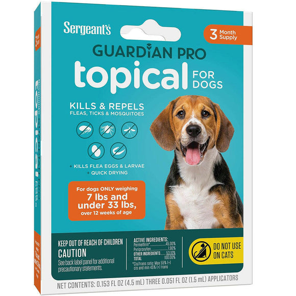 Sergeant's Guardian Pro Flea & Tick Topical for Dogs, 7 lbs and under, 3-month supply