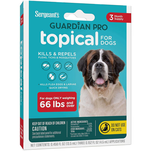 Sergeant's Guardian Pro Flea & Tick Topical for Dogs, 66 lbs and over, 3-month supply
